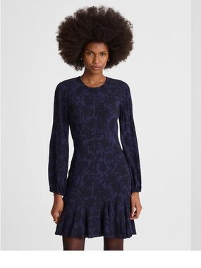 MADEWELL NWT Puff-Sleeve Flare Mini Dress Alexis Floral Navy Size 12